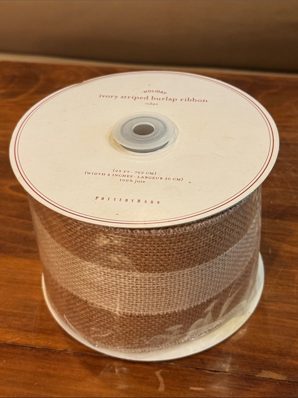 NIP Pottery Barn Ivory Stripe Burlap Ribbon 4” Wide 25 yd Wedding Baby Shower